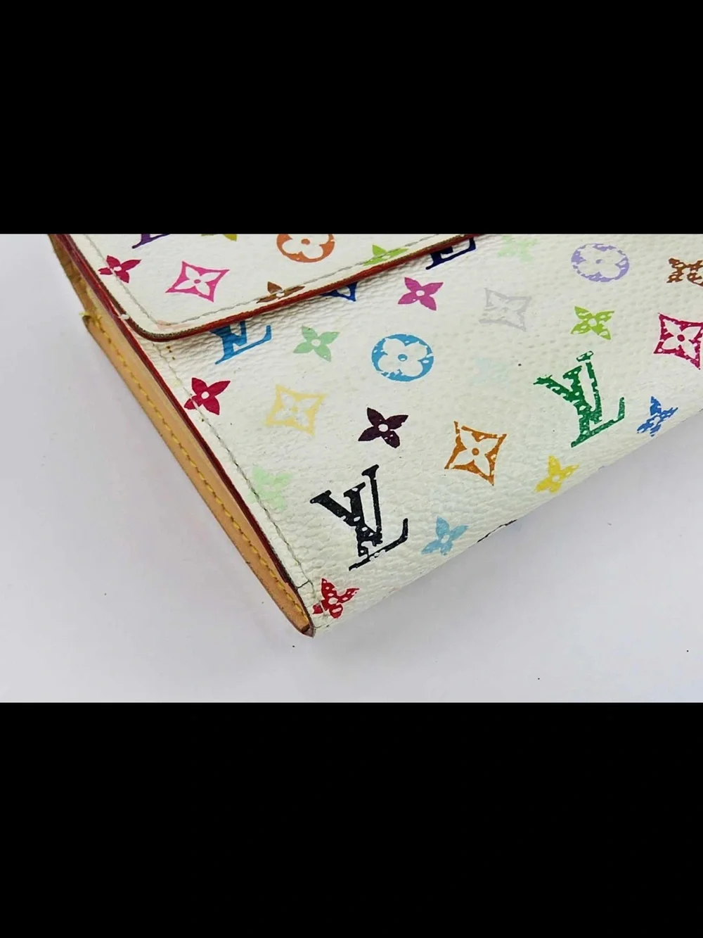 Louis Vuitton Multicolor Monogram White Canvas Wallet with Gold Button